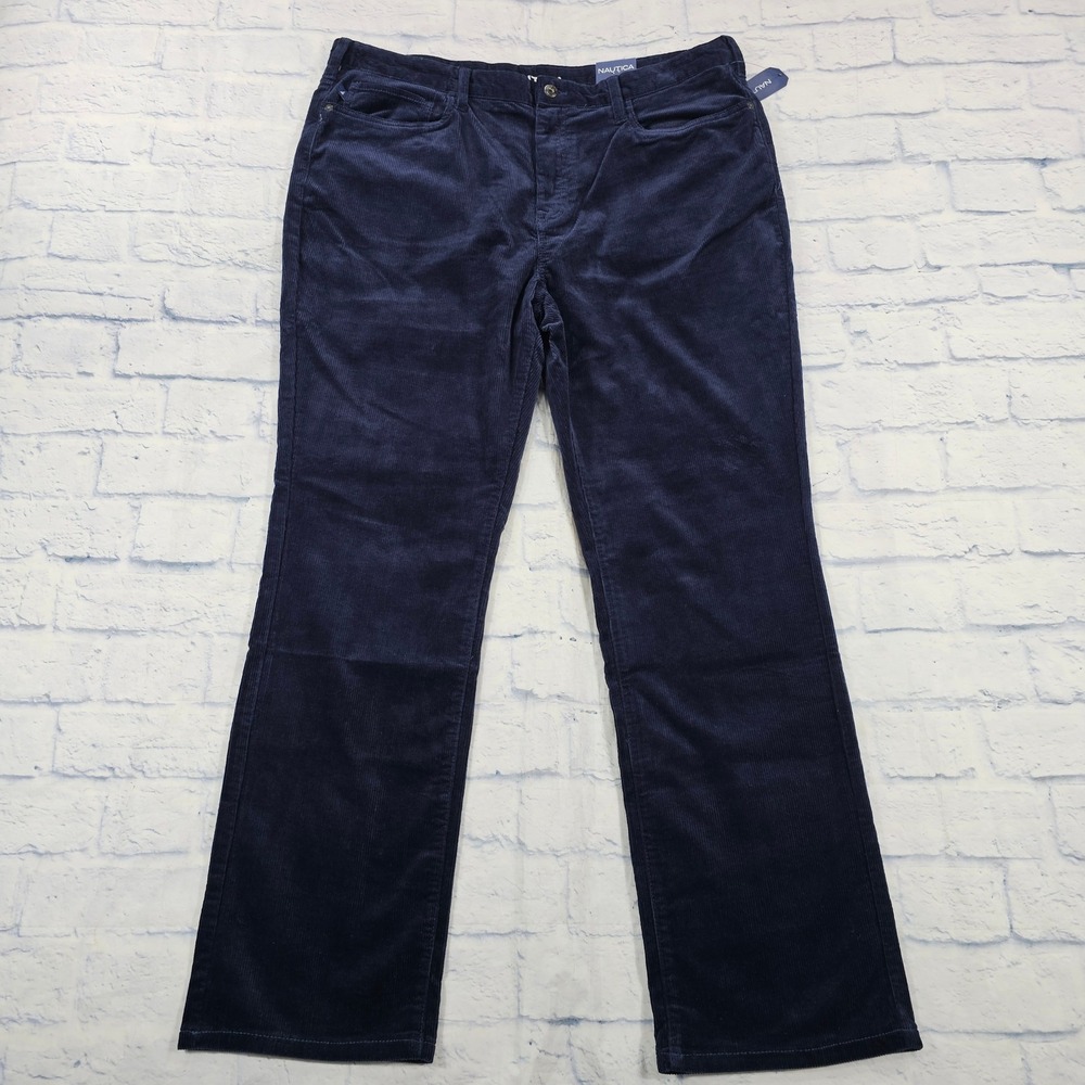 Nautica Corduroy Pants Mens 38x32 Navy Blue Straight Fit Navy Seas Stretch